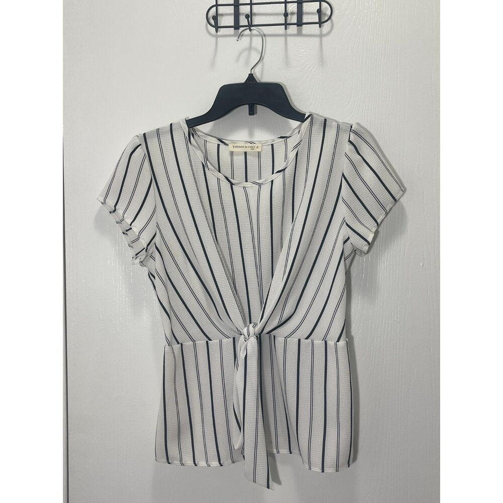 TIFFANY & GREY Women's Striped Front Tie Top